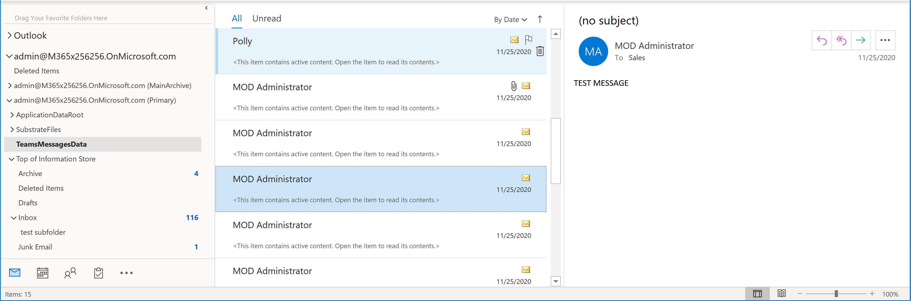 Exchange Online export results