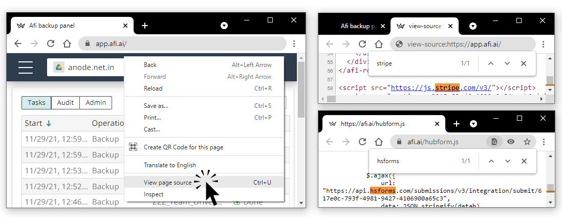 Afi Microsoft 365 backup web app inspection