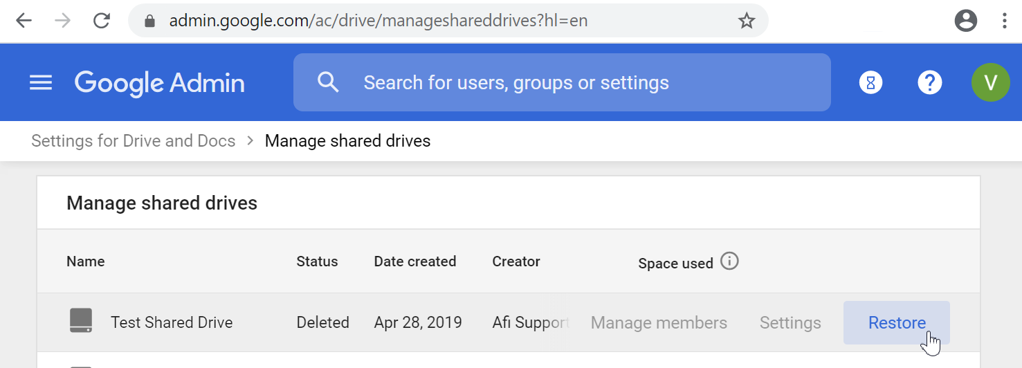 Recover deleted G Suite shared drive